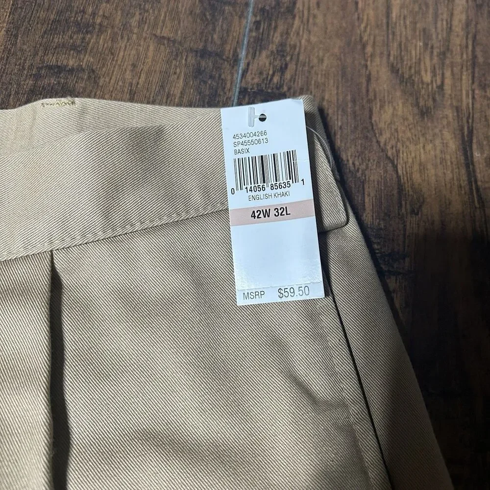 Izod American Chino Double Pleat 42x32 Classic Khaki Non Iron Cotton NWT Work
